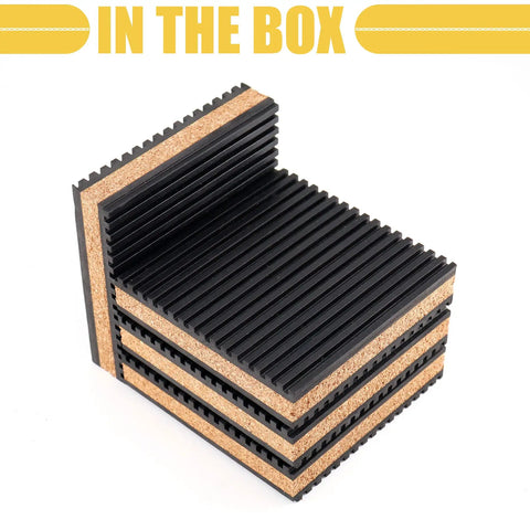 Heavy Duty Rubber And Cork Vibration Isolation Pads Four Pack Six Inch showing stacked pads for industrial shock absorption.