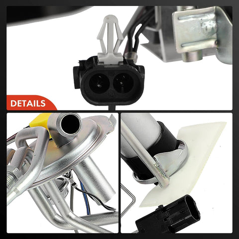 Close-up of Electric Fuel Pump Assembly With Sending Unit In Tank Direct Fit For Chevrolet S10 Blazer GMC Jimmy Sonoma Oldsmobile Bravada 1992 1994 4.3L V6 OE Style Replacement 25028845, showing metal connections and wiring connectors.