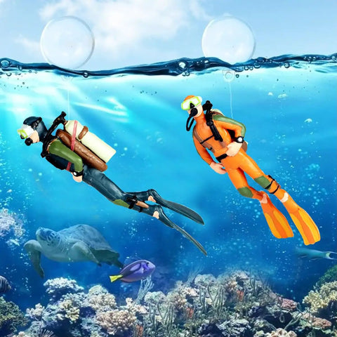 Two Pack Floating Diver Aquarium Decorations Cute Cartoon Fish Playmate That Glows In The Dark Includes Floating Balls And String
