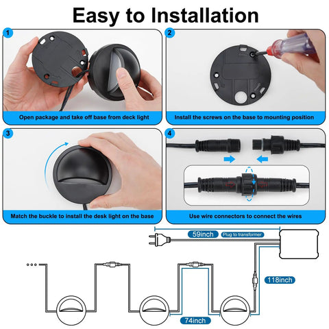 Installation steps for All In One Low Voltage LED Deck Lights Kit With Transformer Timer And Photocell Sensor IP67 Waterproof Outdoor Walkway