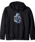 Cool Vise Gauge Square Zip Hoodie For Machinist Tools CNC Enthusiasts, black zip hoodie with colorful tool design.