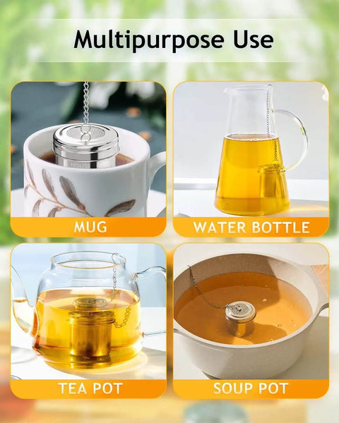 Two Pack Extra Fine Micron Mesh Tea Infusers With Extended Chain Hook For Loose Leaf Tea And Spices used in mug, tea pot, water bottle, soup pot