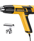 Mini Heat Gun Dual Temperature 600W With 572F And 932F Settings, yellow and black tool with an additional nozzle attachment