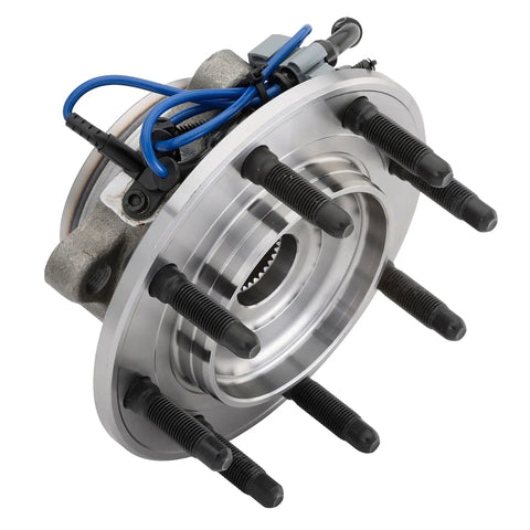 Built Tough Front Wheel Bearing And Hub Assembly Kit For 2007 To 2013 Chevy Gmc Silverado Sierra Suburban Yukon Xl 2500 3500 Hd Rwd Tow Ready close-up view showing sealed bearings and mounting bolts.
