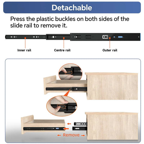 12 Inch Push To Open And Soft Close Drawer Slides With Full Extension 1 Pair 2 In 1 Push To Open Mechanism No Slam Quiet Soft Close Dampers Smooth Full Extension For Cabinet Drawers Heavy Duty Easy Glides detachable drawer slide with inner, centre, and outer rails