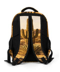 Back view of Warm Sand Dune Desert Flora Printed Unisex Backpack With Large Capacity Durable Polyester Breathable Comfort Smooth Zipper