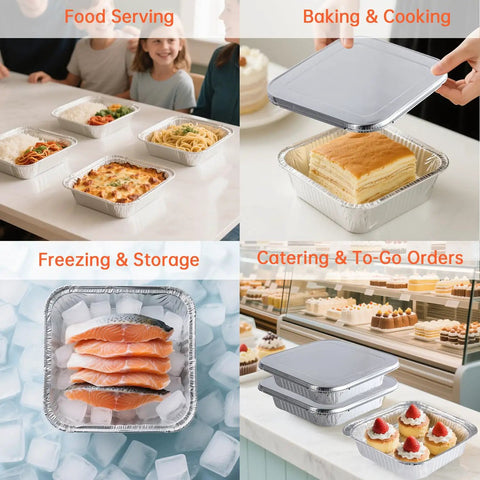 20 Pack 8x8 Aluminum Pans With Lids For Baking Roasting And Reheating Heavy Duty Square Foil Pans Leak Resistant Disposable Bakeware