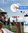 Player using 6 Pack Lacrosse Water Bottles With Extra Long Straws And Caps 1 Liter BPA Free Reusable Hydration Bottles on field