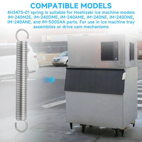 Extension Spring For Ice Machine Actuator Cam Replacement Ready To Install For IM 240M2E IM 240DME IM 240AME IM 240NE IM 240DNE IM 240ANE And IM 500SAA Tray Drive Cam Assemblies Compatible With 4H3473-01, stainless steel spring