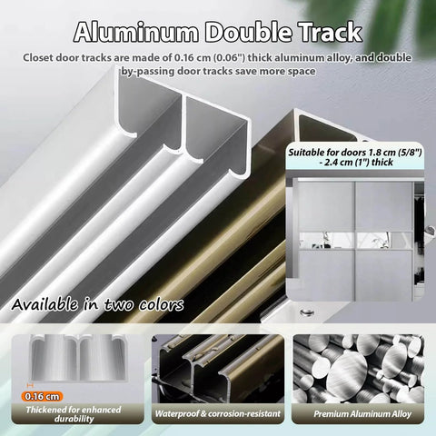 Double Closet Door Track Hardware Kit For Quiet Sliding Adjustable 20 To 158 Inch Aluminum Barn Door System In Champagne Finish