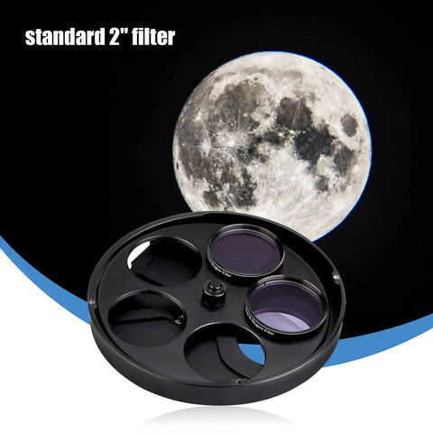 Five Position Telescope Filter Wheel For 2 Inch Eyepieces With Adapter And Lock Ring and Camera Compatibility against moon.