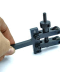 Person holding spring loaded clamp type knurling tool for lathes 2 inch capacity 3/8 inch shank heavy duty alloy steel