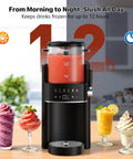 Super Chill Slushie Maker For Home With Rapid Freeze Ice Cream Cycle And Forty Ounce Basin In Matte Black Body with frozen drinks.