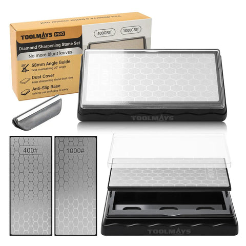 Double Sided Diamond Whetstone 400/1000 Grit With Honeycomb Surface Knife Sharpener Stone with non-slip base and angle guide