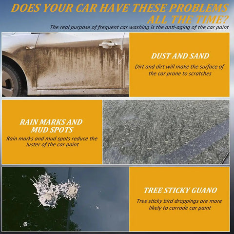 Common car paint issues: dirt and scratches, rain marks, mud spots, and bird droppings, as addressed by Two Pack P40 Car Scratch Quick Repair Nano Spray for All Cars and Surfaces Instant Invisible Scratch Remover Fast Paint Restoration Multifunctional Coating Renewal Agent Waterproof UV Protected Nano Shield for Long Lasting Finish.