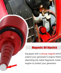 Extended Run Fuel Cap, No Mess Oil Change Funnel And Magnetic Dipstick In Red Aluminum For EU1000i EU2000i EU3000i Handi Generators Four Pack, Durable CNC Billet Aluminum Build showing red magnetic dipstick close-up in generator engine.