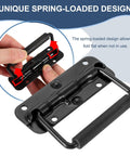 Close-up of Folding Heavy Duty Toolbox Handle Set Spring Loaded With Rubber Surface, 110mm x 41mm, black, demonstrating folding action.