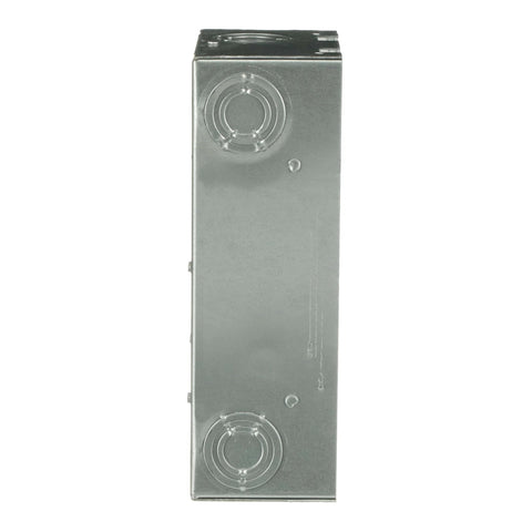 Side view of Single Unit 70A Main Lug Indoor Load Center 2 Space 4 Circuit Surface Mount Panel, galvanized rust-resistant box.