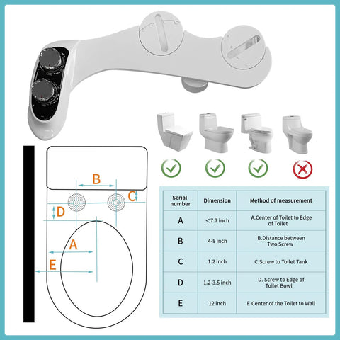 Diagram showing installation guide for Tankless Bidet Toilet Attachment With Digital Temperature Display, fit measurements labeled.
