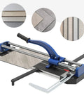 24 Inch Manual Tile Cutter With Tungsten Alloy Wheel And Guided Rail For Butter Smooth Ceramic Porcelain Cuts on a work surface.