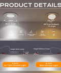 Diagram showing 4 Pack 4 Inch Swivel LED Recessed Light With Junction Box IC Rated Air Tight Ceiling Downlight specs.