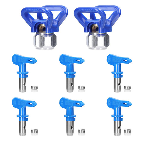 Reversible Airless Sprayer Tips Set 6 Nozzle Types 211 315 417 515 517 523 With 2 Seats For Most Airless Paint Guns