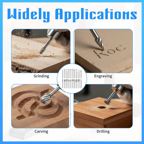 Image showcasing the Top Shelf Wood Carving Bits Set For Slick Engraving Router Work Built With Hss Steel and One Eighth Inch Shank applications.