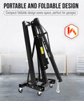 Heavy Duty Folding Hydraulic Engine Hoist With Crisp Lever Throw 4400 Pound Load Capacity Plus Extended Boom, portable foldable design.
