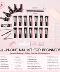 All-In-One Poly Gel Nail Kit For Beginners With UV Lamp And Slip Solution, Easy At-Home Nail Extension Set components display.