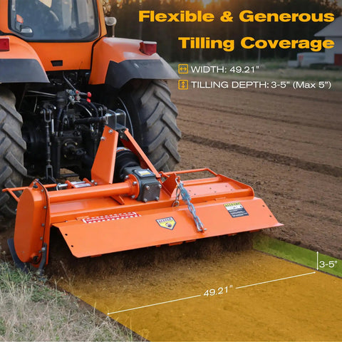 Lightweight 49 Inch Three Point Rotary Tiller for Category 1 Tractors with 540 RPM PTO Drive Replaceable L Shaped Tines in action