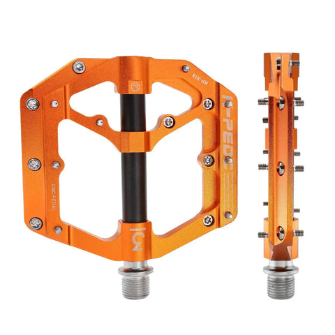Aluminum Alloy 6061 CNC Machined MTB Pedals 9 Sixteenth Inch Wide Platform Non Slip Beefy With CrMo Steel Axle And Three Bearings