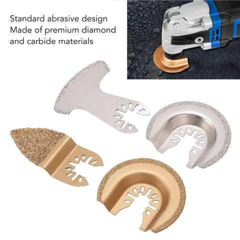 4 Piece Oscillating Saw Blades Multi Tool Kit With Semi Circle Finger Segment Blades High Grit Carbide Quick Release