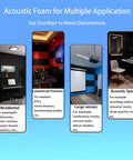 Image showcasing applications of Egg Crate Acoustic Foam Panels 48 X 24 X 2 Inch Black 4 Pack in various settings.