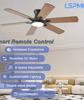 Cool Remote Ceiling Fan With Light 52 Inch, Low Profile Flush Mount, Quiet DC Motor, brown finish, in living room setting