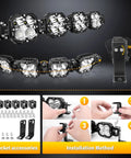 XLK Series Linkable Mounting Brackets Kit for off-road LED light bars showing adjustable straight and curved brackets