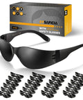 Bulk Pack Of Twenty Four Tinted Safety Glasses With Smoke Lenses And UV Protection Premium Polycarbonate Build Meets Ansi Z87 Standards, 24 pairs in box.