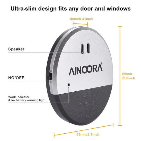 Four Pack Window Alarm Set With 130dB Glass Break Sensor And Vibration Alarm For Homes, Offices, Apartments, And RVs Ultra Slim Easy Install Ideal For Quick Setup And Maximum Deterrence No Wires Needed Instant Alerts. 8mm slim round alarm unit, plastic, for windows and doors