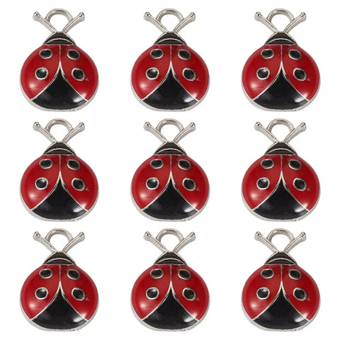 Must Have Enamel Ladybug Pendant Set 10 Pieces Zinc Alloy Charms With Red And Black Enamel 18.5x12.5mm Jewelry Making Supplies