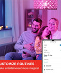 Family using Smart Color Changing Light Bulbs Starter Kit With Hub For Alexa And Google Home Dope Vibe A19 E26 on couch