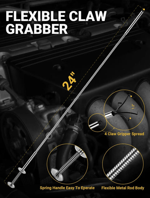 Two Pack Pickup Tool Set With 25 Lb Telescoping Magnet Grabber Pocket Clip And 24 Inch Flexible Claw Reacher For Multipurpose Picking