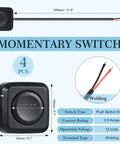 Four Pack Momentary Push Button Switches 12V 24V Surface Mount with Pre-Wired Cables and Adhesive Back for Electronics Projects