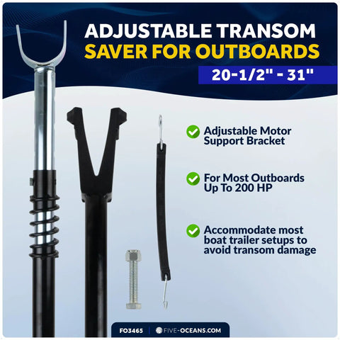 Beefy Outboard Transom Saver With Roller Mount Heavy Duty Motor Support Bracket Adjustable From 20.5 Inches To 31 Inches Shock Absorber Included Fits Most Outboards Up To 200 HP On Boat Trailers