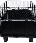 Front view of ATV Trailer Steel Dump Cart With 22 Cu Ft Capacity And 750 Lb Load, showing reinforced steel and removable sides.