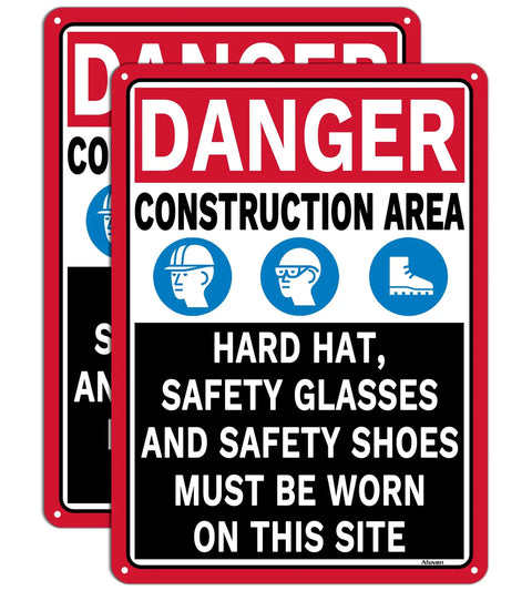 2 Pack Danger Construction Area PPE Must Be Worn Signs 14 Inch By 10 Inch Rust Free Aluminum Outdoor Ready To Install