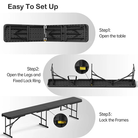 Setup instructions for 6 Foot Folding Bench Seat For Indoor Outdoor Use Portable Black 2 Pack Foldable Picnic Camping Garden Bench