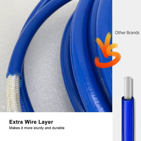 Close-up of Blue Airless Paint Spray Hose With Flexible Fiber Tube 65 Ft Long, showing extra wire layer for durability.