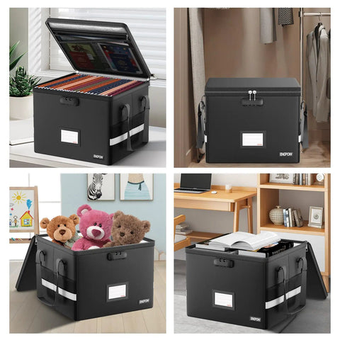 Fireproof Doc Box With Lock For 5200F Heat Insulation, Collapsible File Organizer showcasing storage in home office setup.