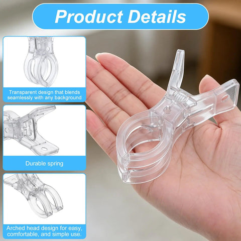 30 Pack Balloon Arch Clamps For Backdrops, Large Clear Clips showcasing transparent design on a hand for easy setup and secure hold