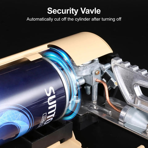 Close-up of safety valve feature on Go To Portable Camping Stove 1400W Butane Collapsible Backpacking Stove for Indoor and Outdoor Cooking