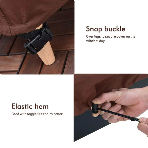 Snap buckle and elastic hem details of All-Season Waterproof Outdoor Chair Covers Set, Heavy-Duty 600D Polyester, Fits Up To 32W X 37D X 36H.
